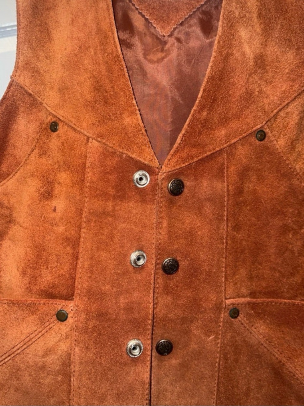 Vintage Suede Vest Jacket in Rust Brown